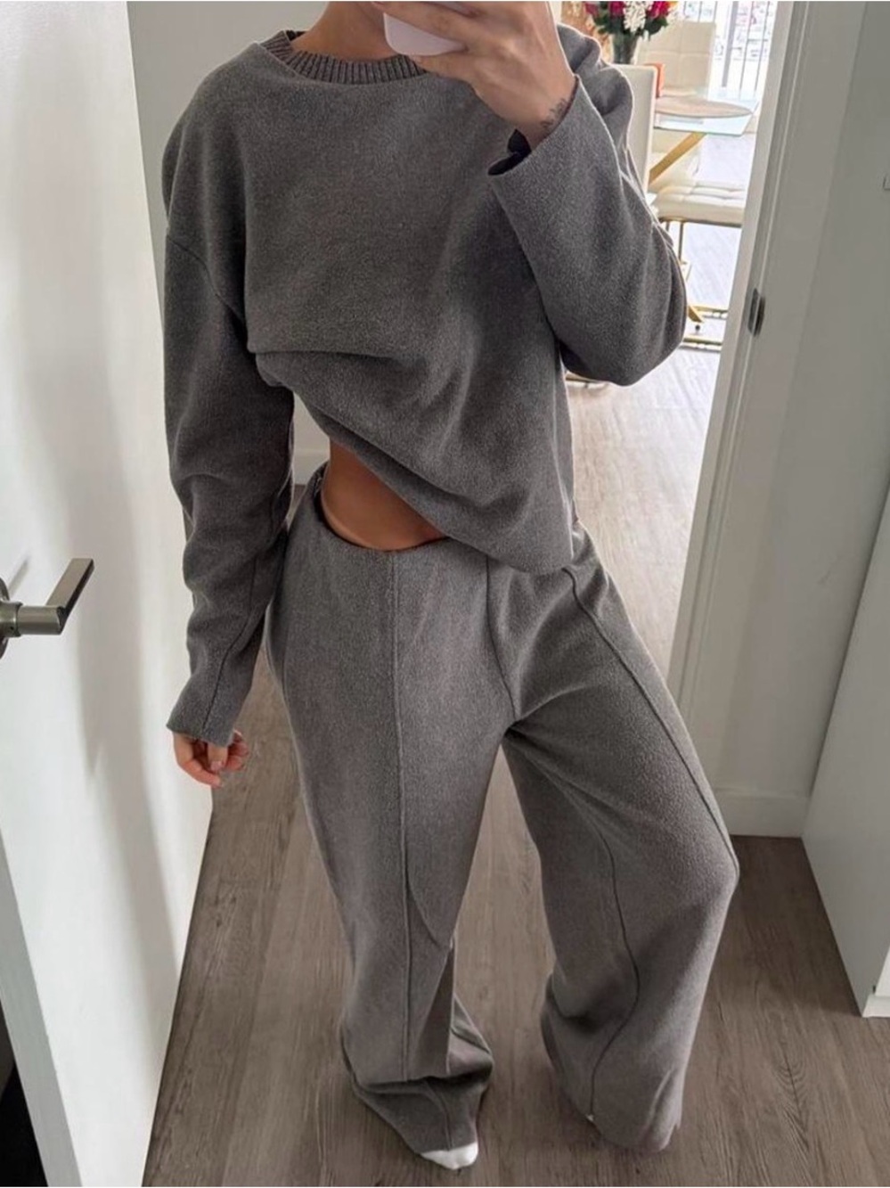 Zara Grey Knit Wide-Leg Lounge set